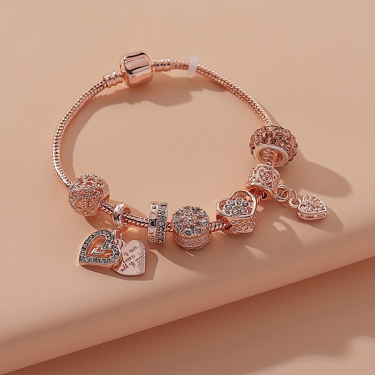 Women's Copper Love Heart Pendant Beaded Bracelet
